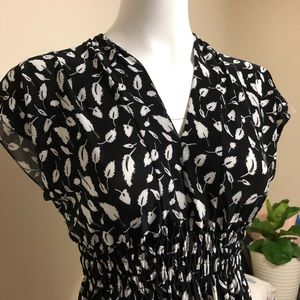 Black & White Leaf Print Maxi Dress